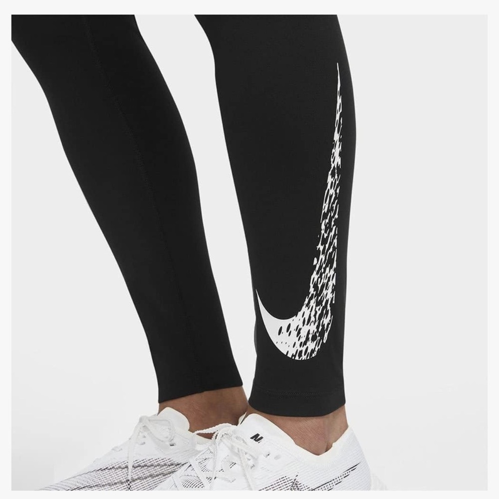 Nike Swoosh Run Athletic Women's Graphic Running Leggings, Black/White, XS